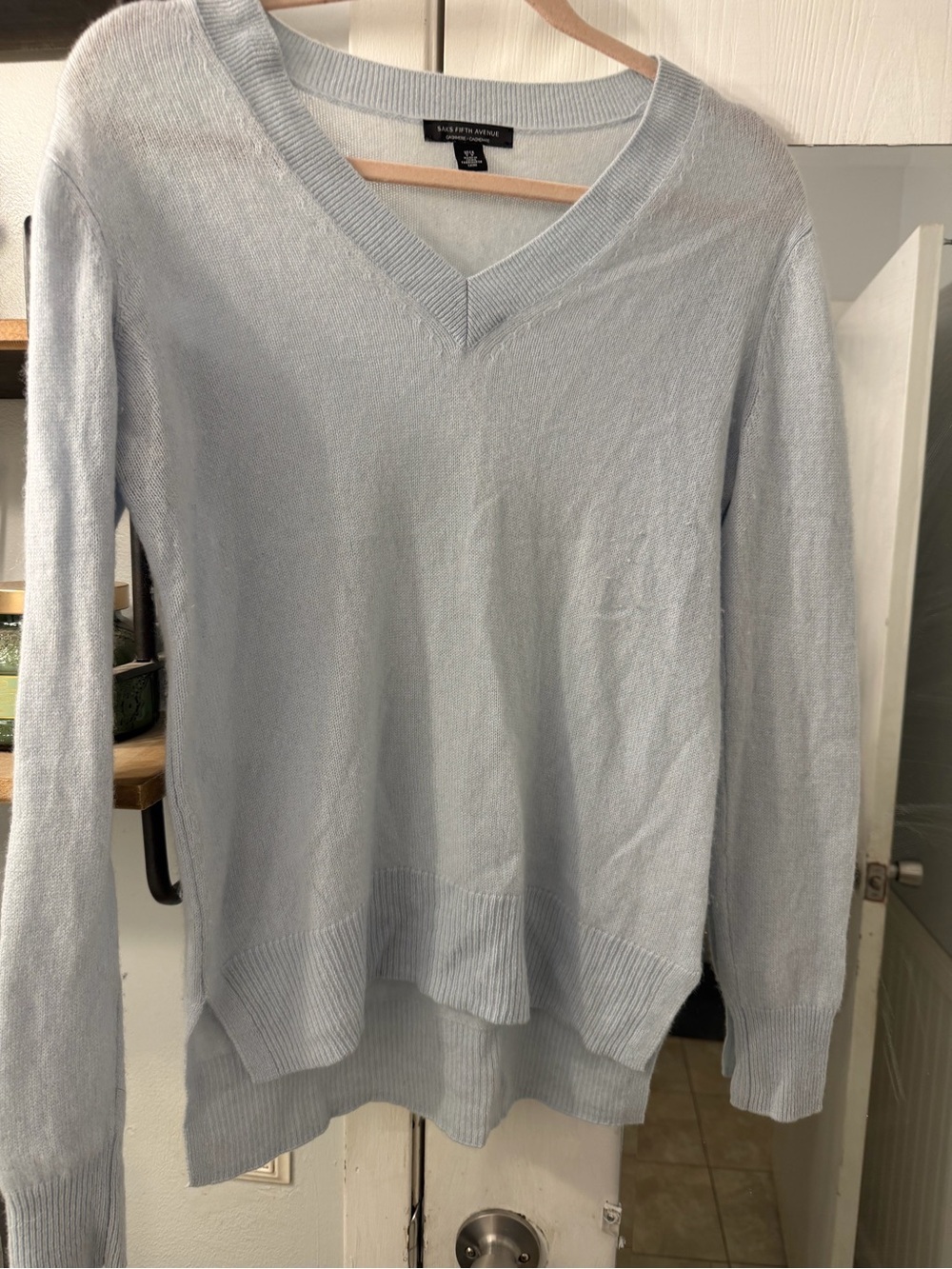 Saks Fifth Avenue Cashmere Light Blue V-Neck Women's Sweater